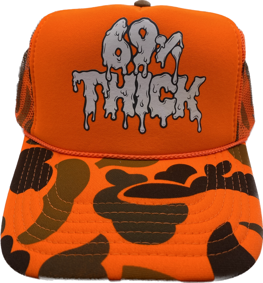 “69% THICK” 1 of 1 Orange Camo Trucker