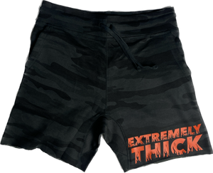 “EXTREMELY THICK” Black Camo Shorts